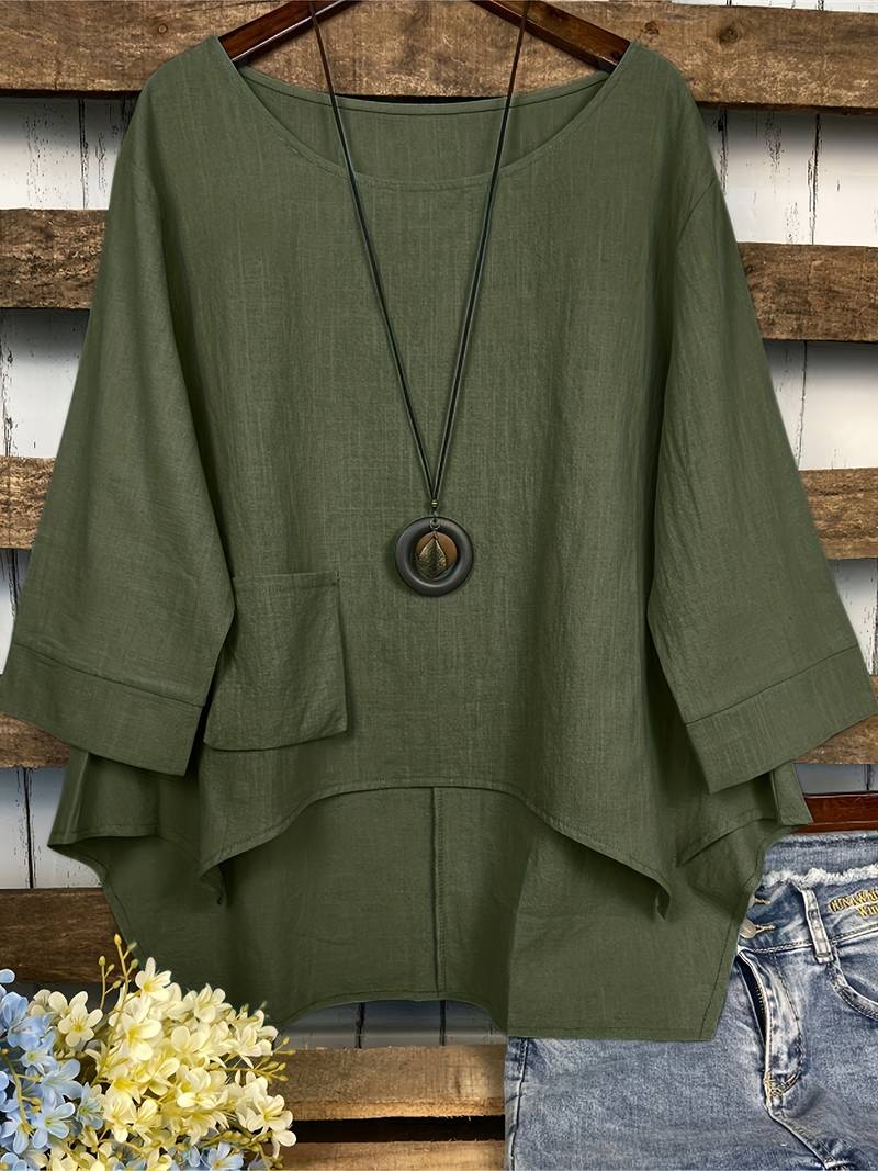 Dianna - Blusa Casual Scollo Tondo e Taglio Lungo