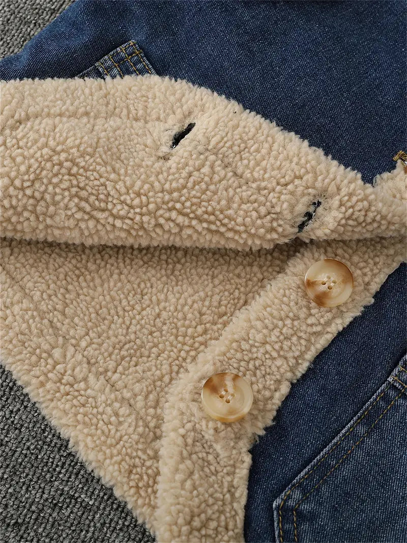 Caroline - Gilet in pile di cotone e agnello con scollo a V