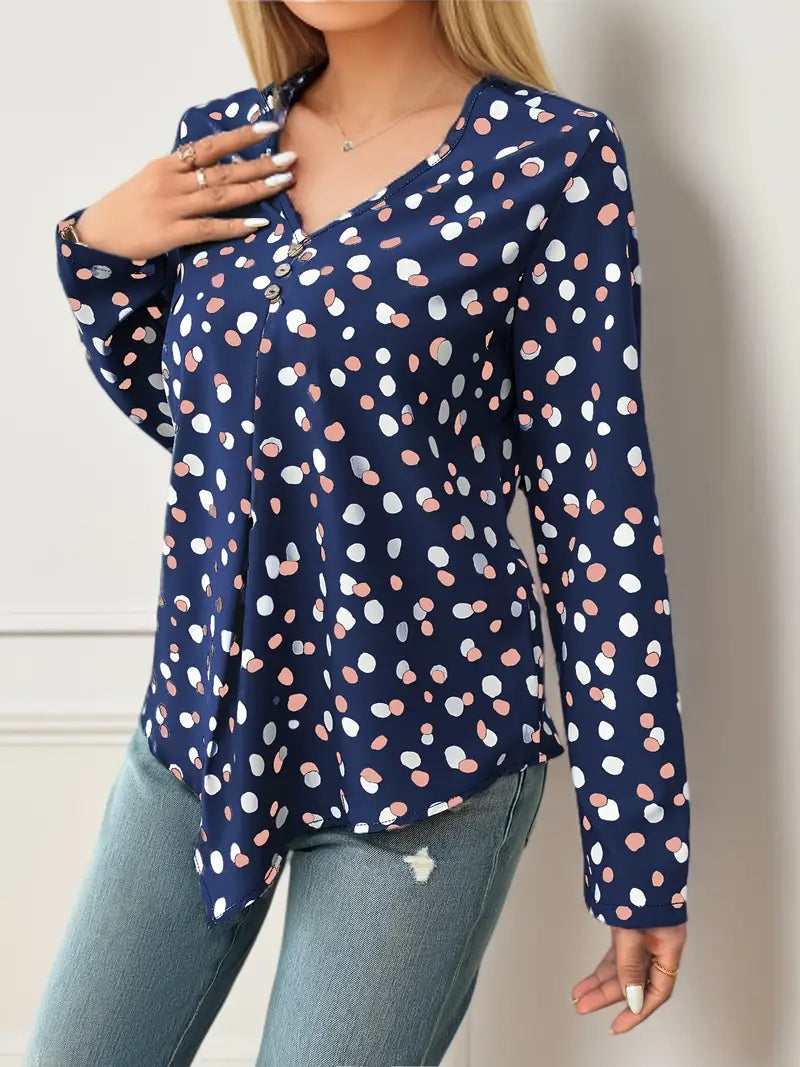 Mariah - Elegante Blusa Ampia a Pois con Maniche Lunghe