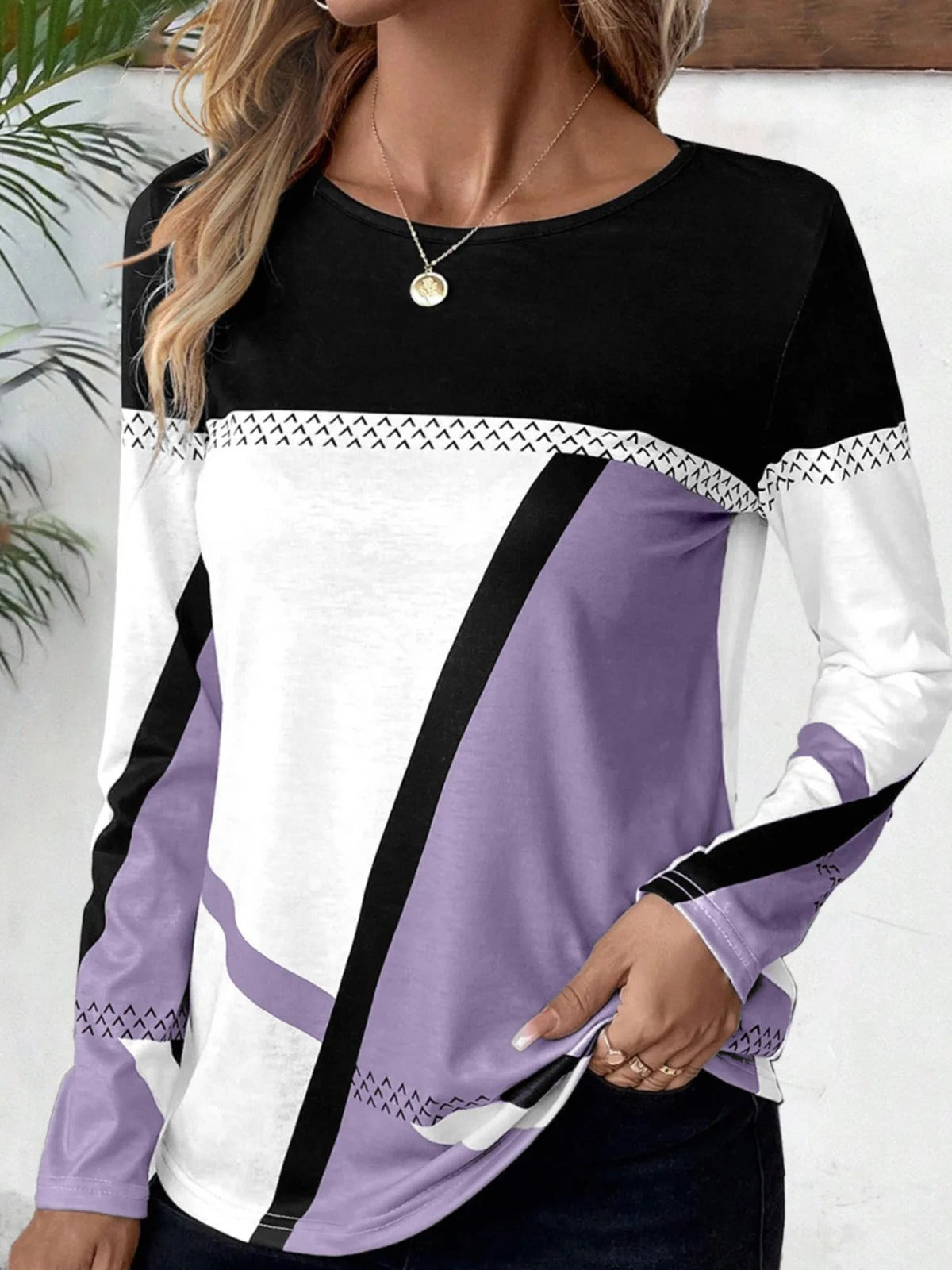 Cathryn - Elegante Camicetta a Maniche Lunghe con Blocchi di Colore