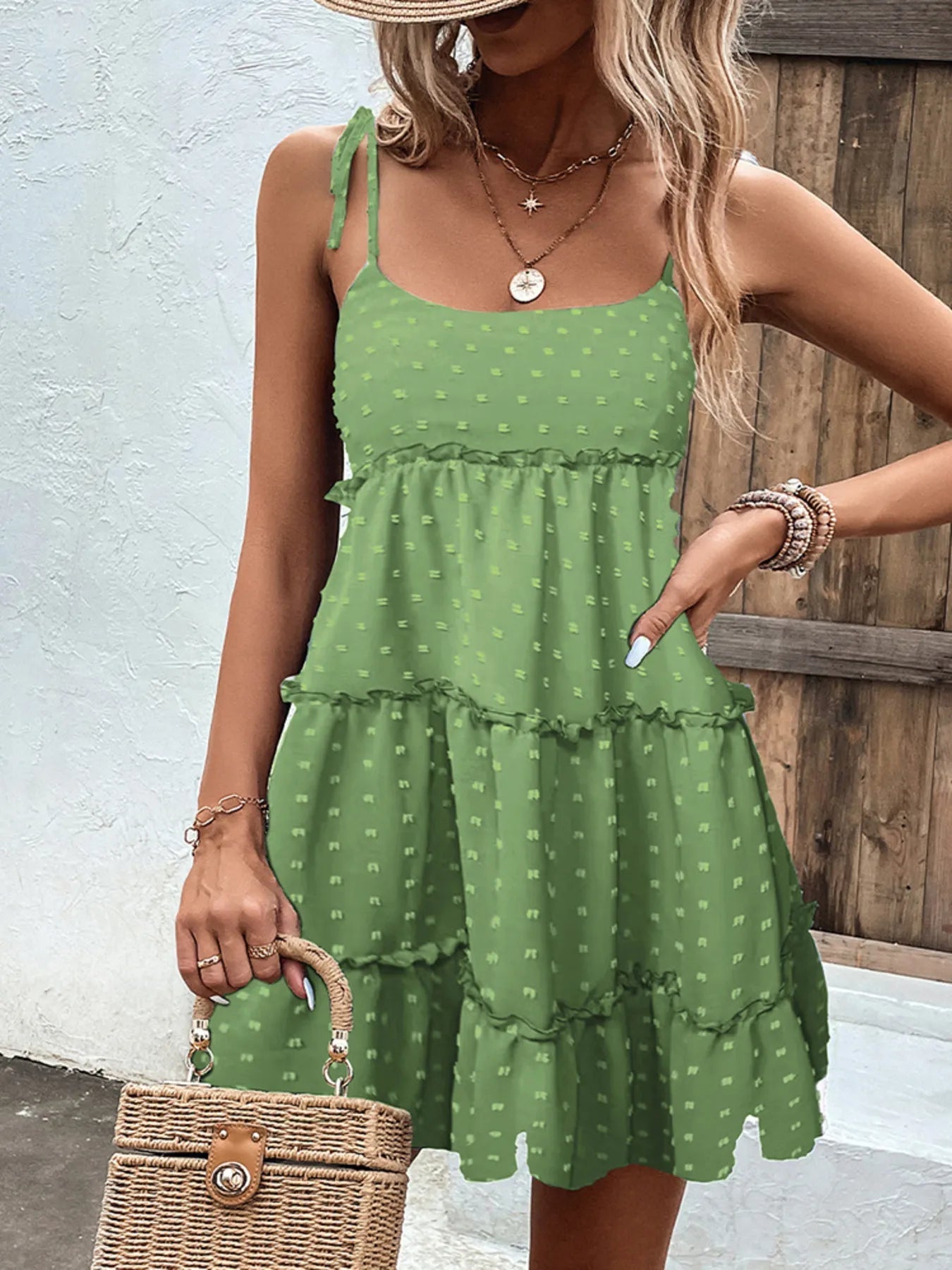 Roxane - Elegante abito a pois svizzeri con balze e spalline