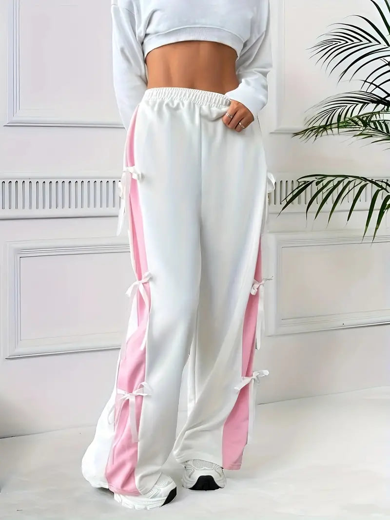 Florence - Pantaloni sportivi bianchi casual con fiocco