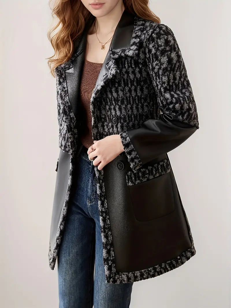 Dorothea - Elegante blazer in pelle PU effetto teddy fleece