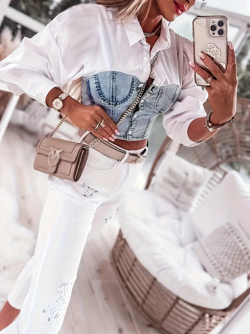 Clara - Elegante top da donna ispirato al denim