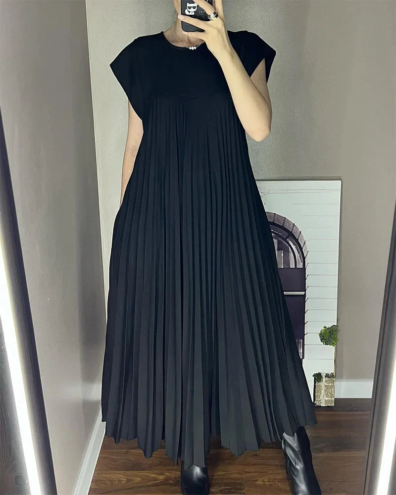 Laura - Vestito donna plissettato semplice a tinta unita