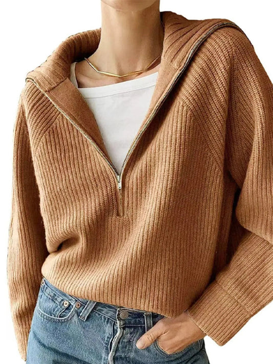 Edessa - Maglione in maglia oversize con mezza zip e maniche lunghe