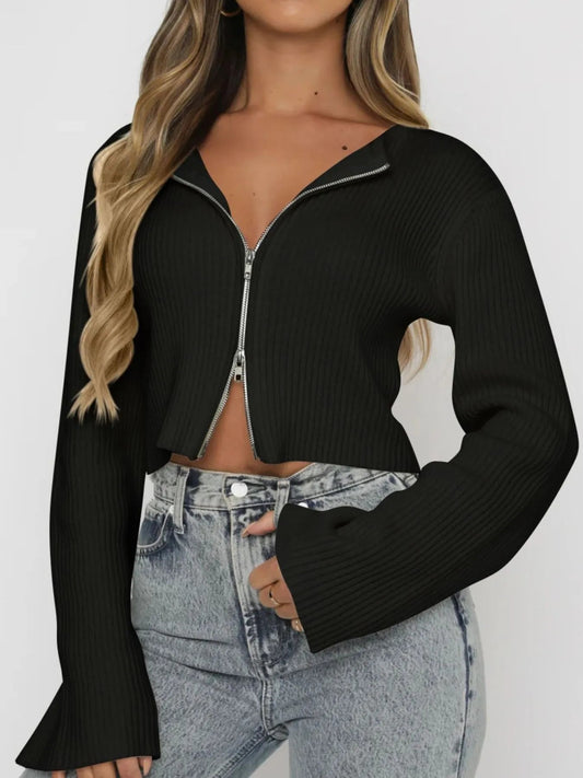Saira - Maglia a maniche lunghe in costina con zip