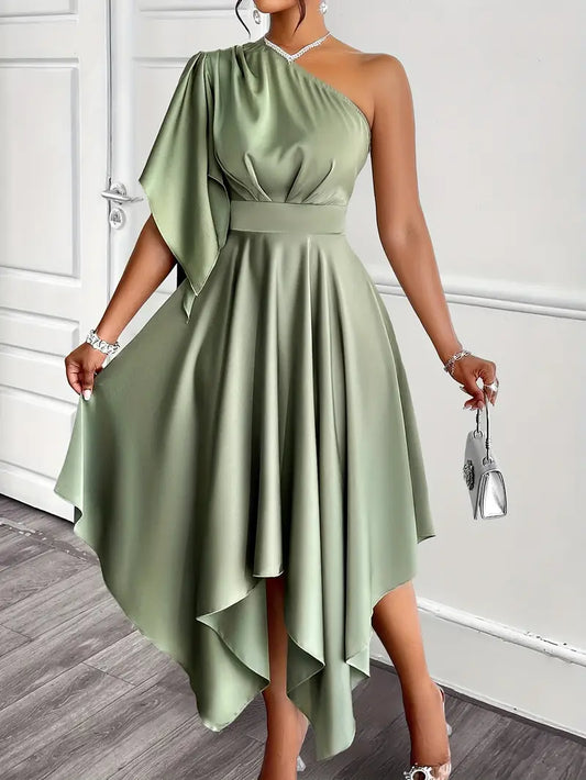 Francesca - Elegante abito asimmetrico monospalla con peplo