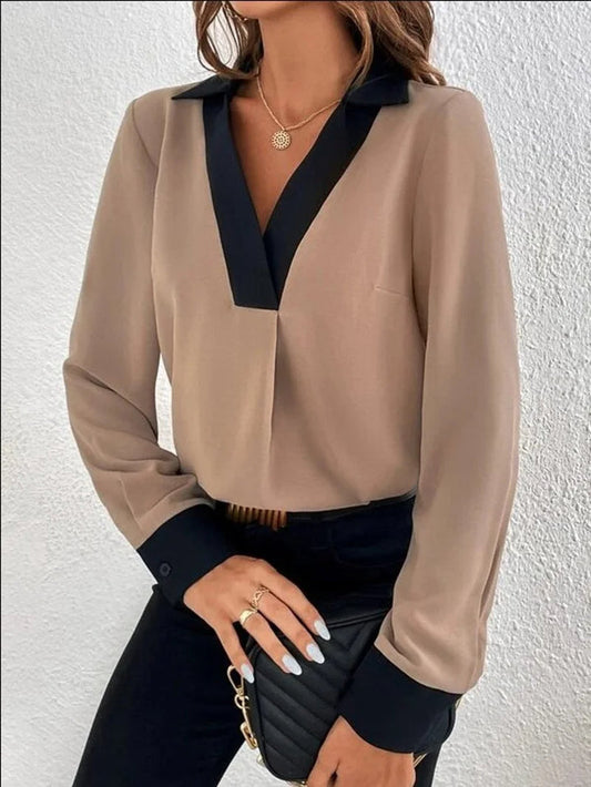 Eunike - Elegante Blusa con Maniche Lunghe e Scollatura a V Profonda