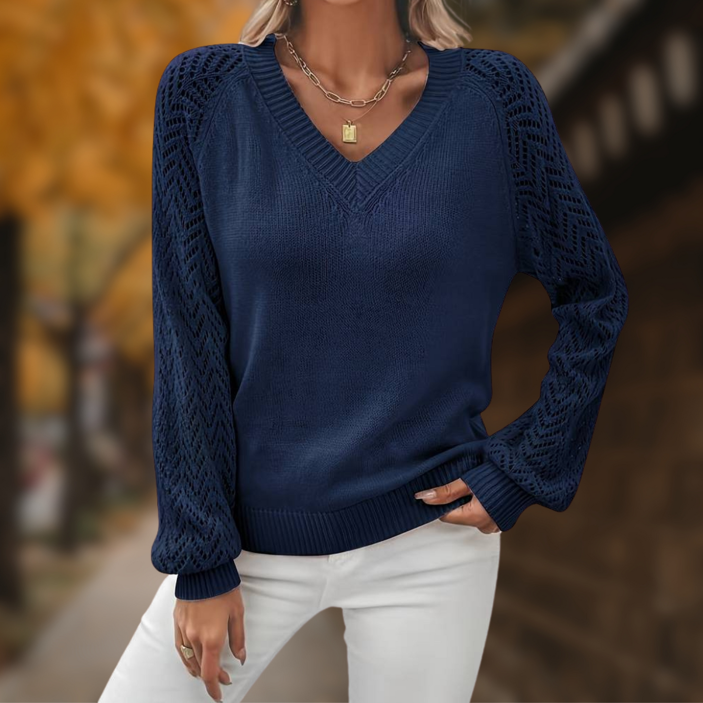 Naomie - Maglione casual ed elegante con scollo a V