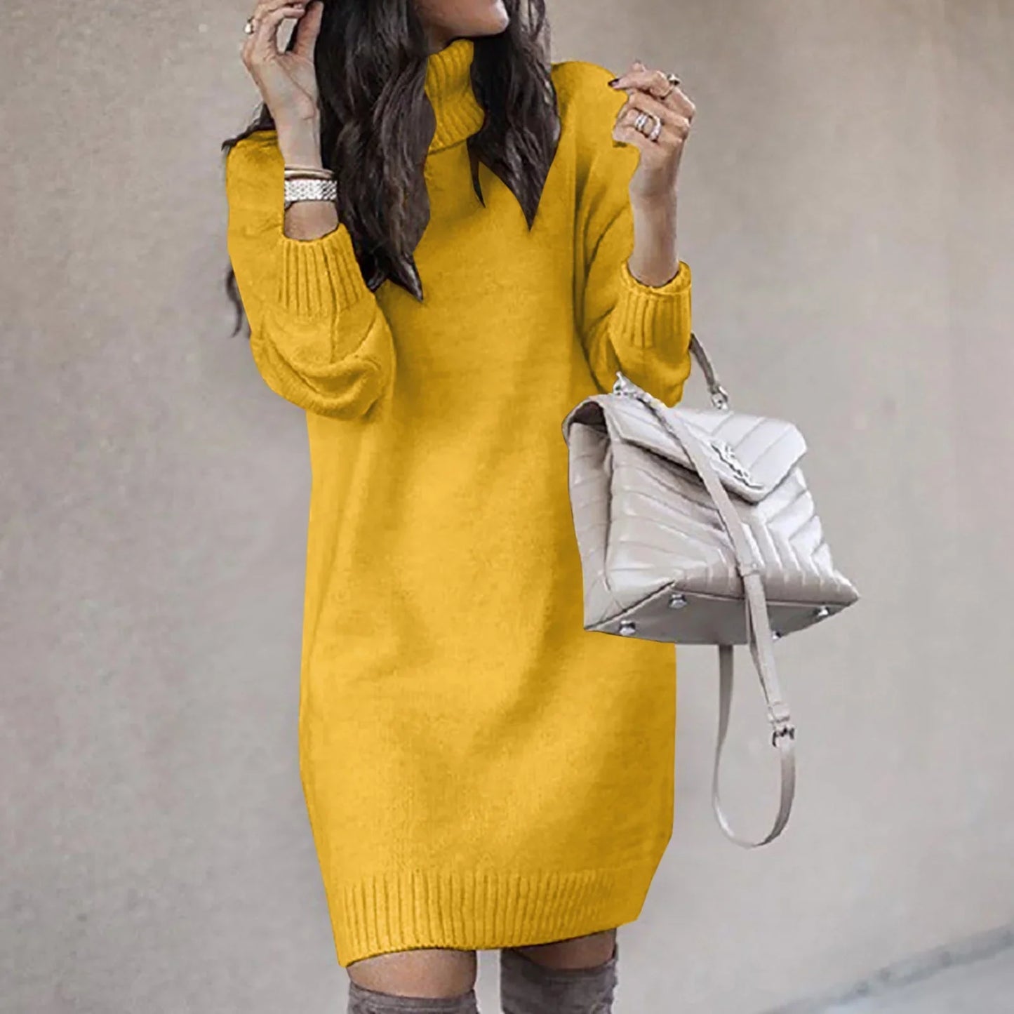 Rebecca - Abito in maglia al ginocchio con dolcevita
