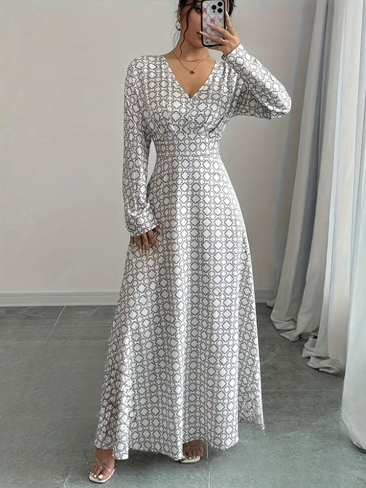 Ruth - Abito da donna stampato a maniche lunghe con scollo a V