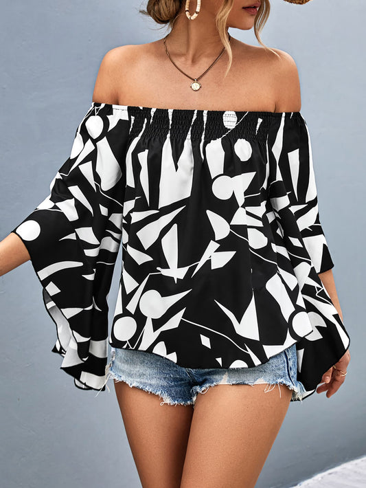 Bianca - Elegante blusa con spalle scoperte e maniche a pipistrello