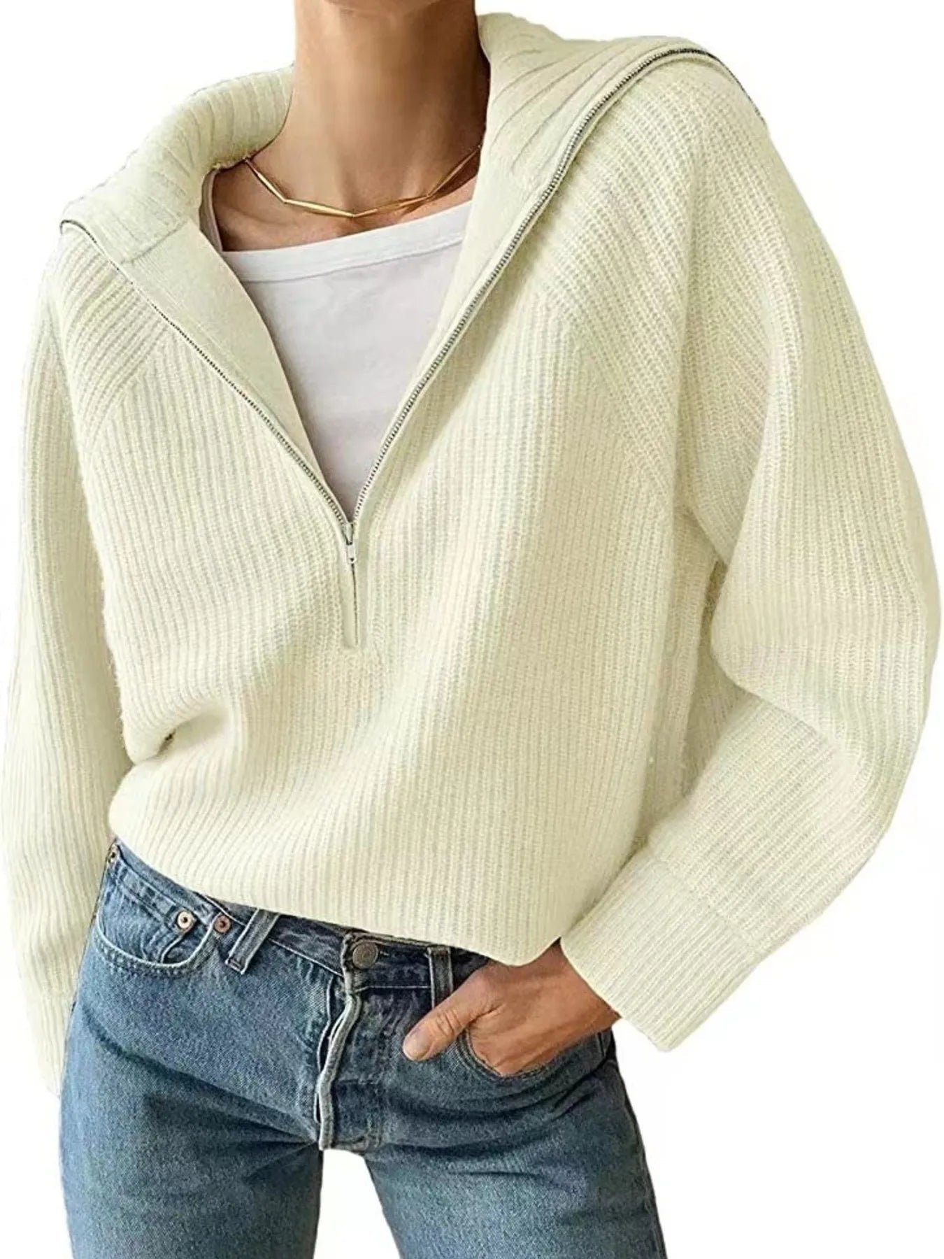 Edessa - Maglione in maglia oversize con mezza zip e maniche lunghe