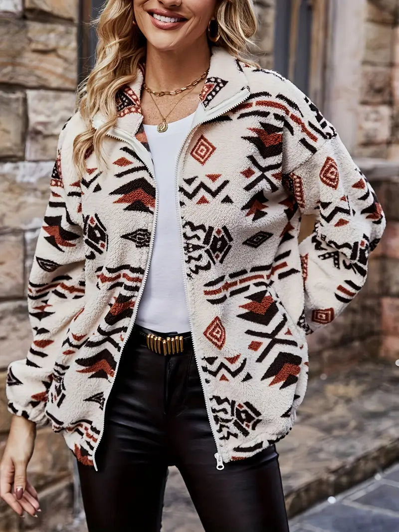 Frenda - Elegante giacca in pile con motivo geometrico