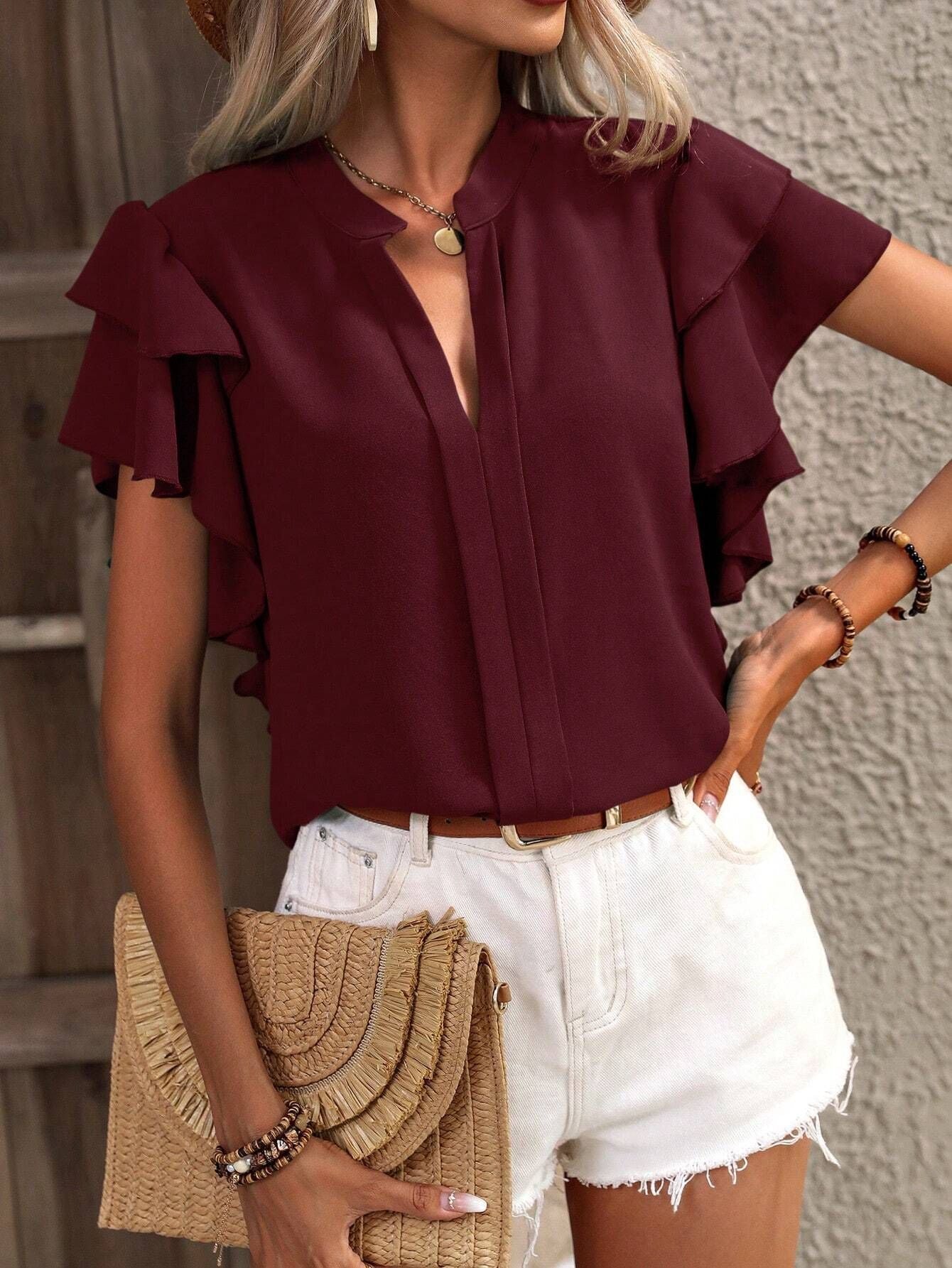 Blessie - Elegante Blusa con Maniche Corte e Volant