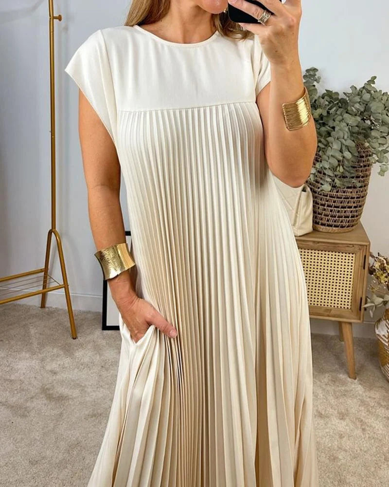 Laura - Vestito donna plissettato semplice a tinta unita