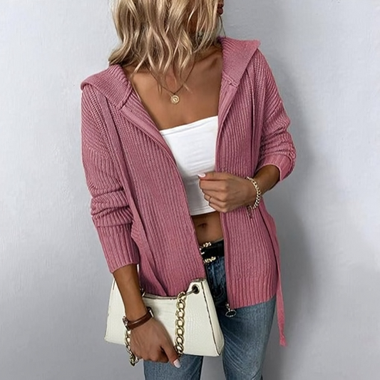 Mailen - Cardigan casual in maglia con zip e cappuccio