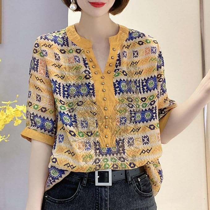 Greta - Top con scollo a V con stampa fashion