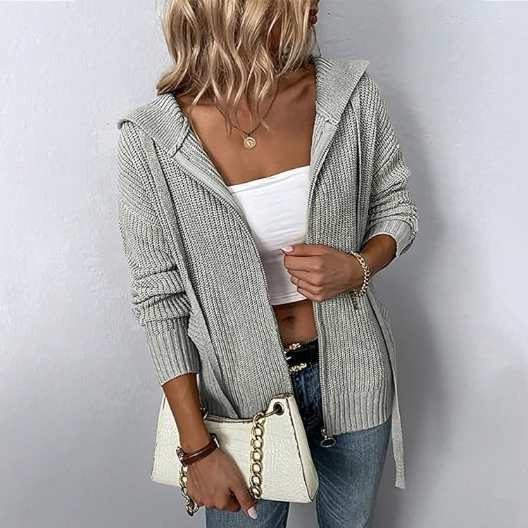 Mailen - Cardigan casual in maglia con zip e cappuccio