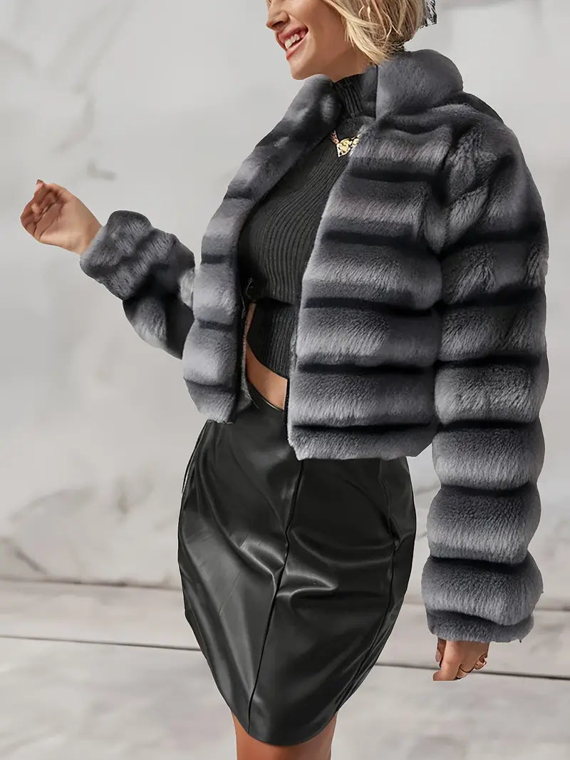 Olive - Cappotto in pelliccia sintetica soffice con cerniera