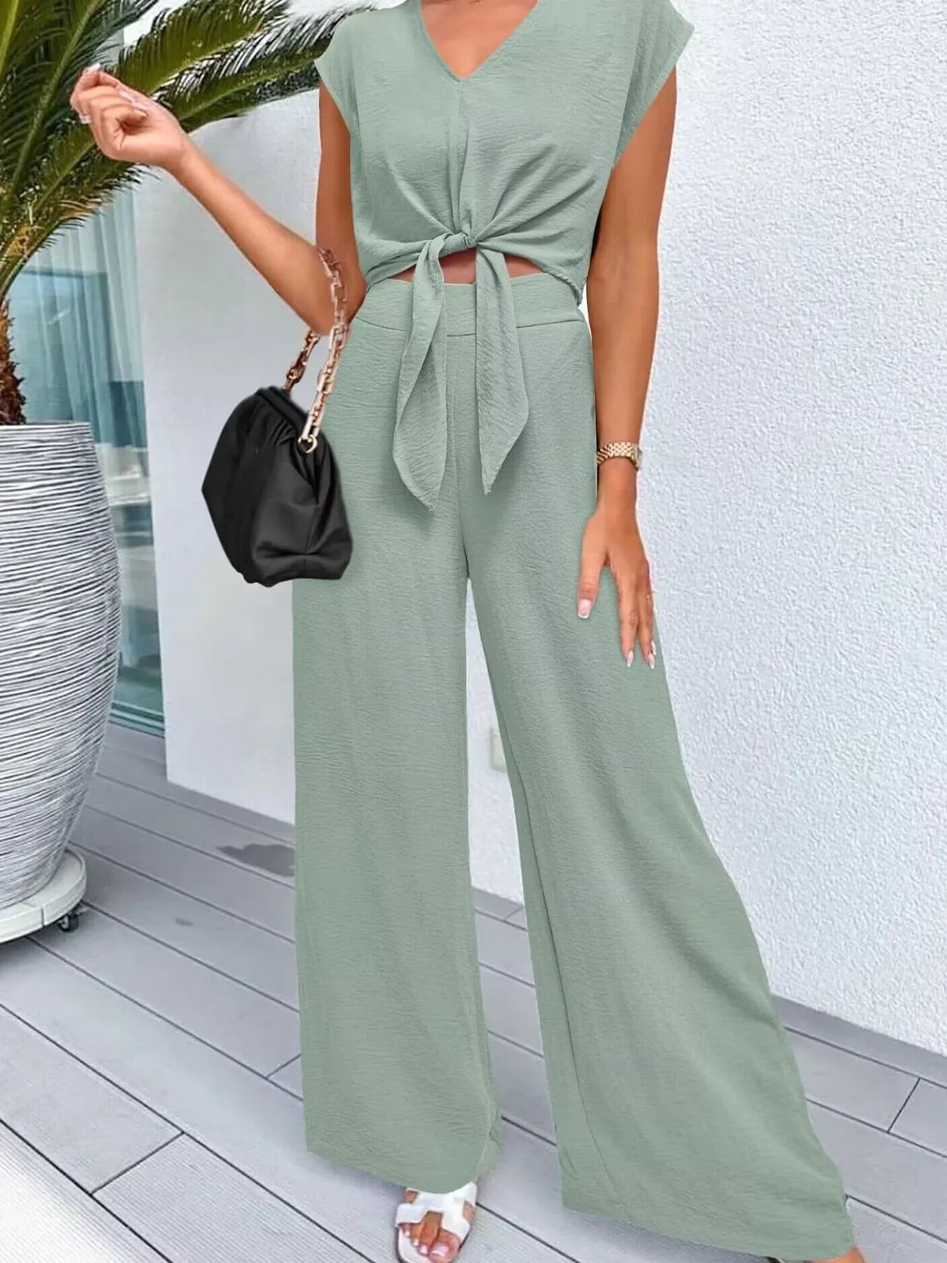 Fianna - Elegante completo con top e pantaloni a gamba larga
