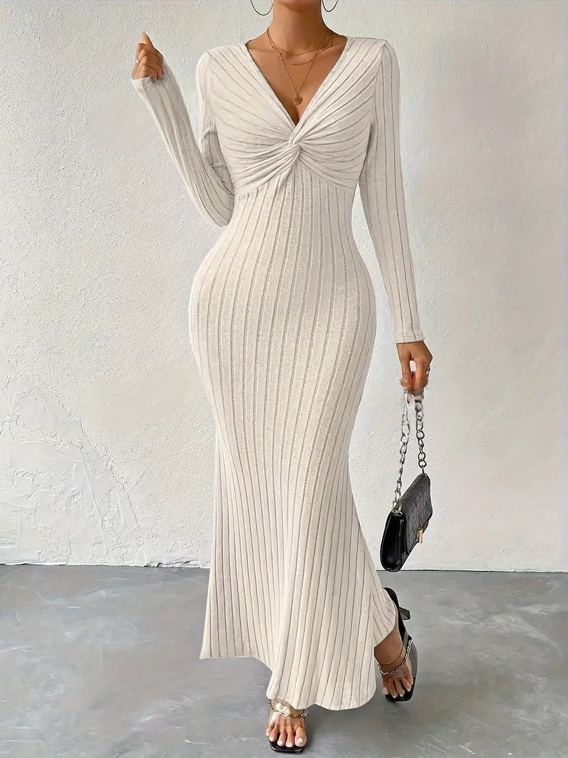 Lena - Abito elegante con scollo a V a coste
