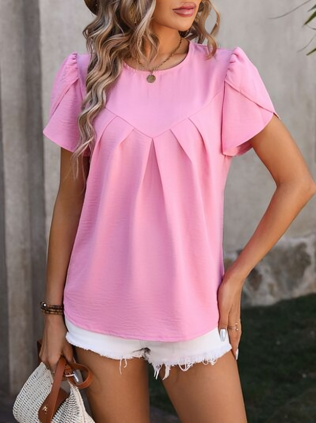 Yasmine - Camicetta elegante con scollo arricciato e maniche a petalo