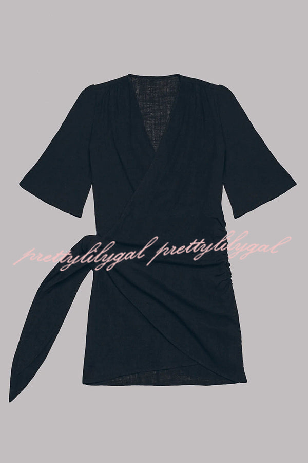 Helena - Mini Abito a Portafoglio Annodato in Misto Cotone e Lino Easy Breezy