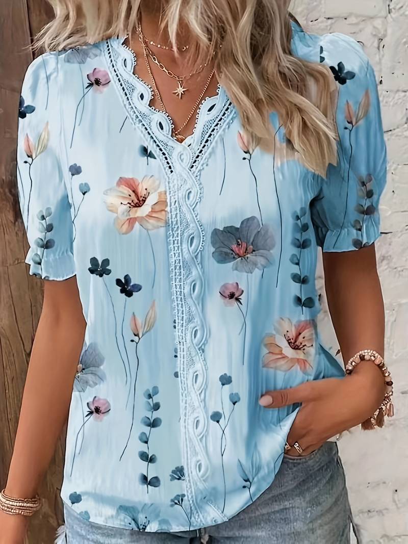 Annette - Elegante blusa floreale con collo a V