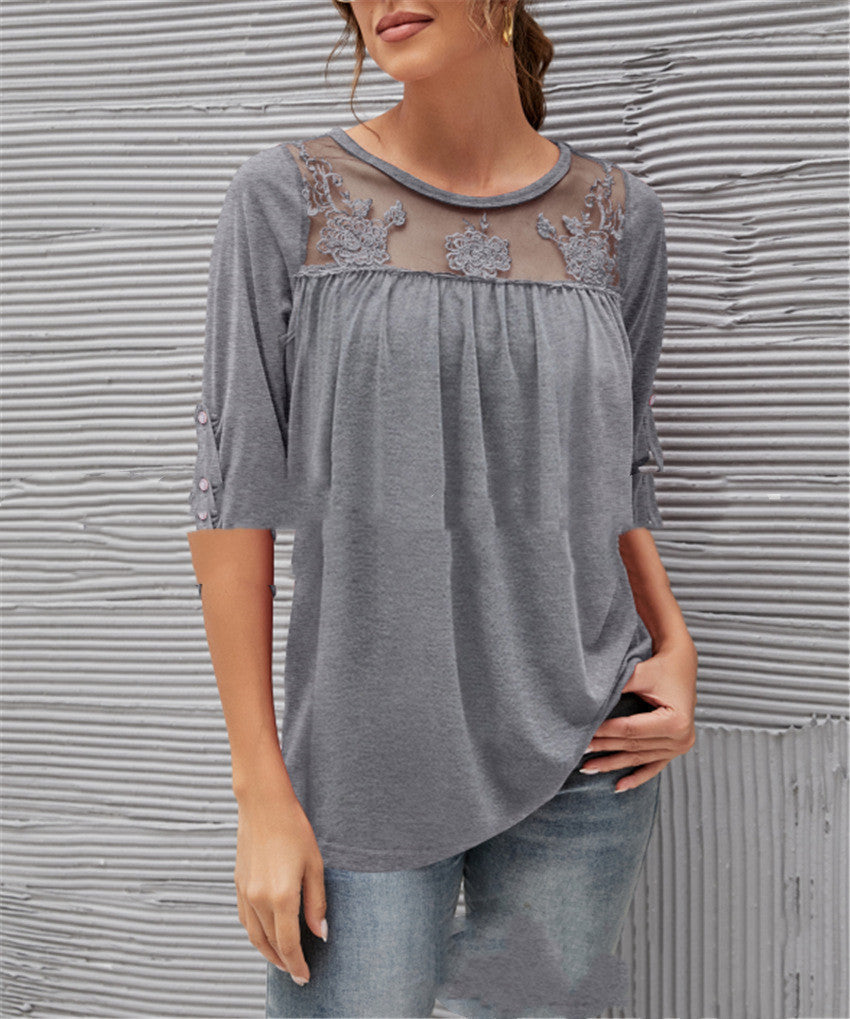 Evelyn - Blusa casual in pizzo plissettato