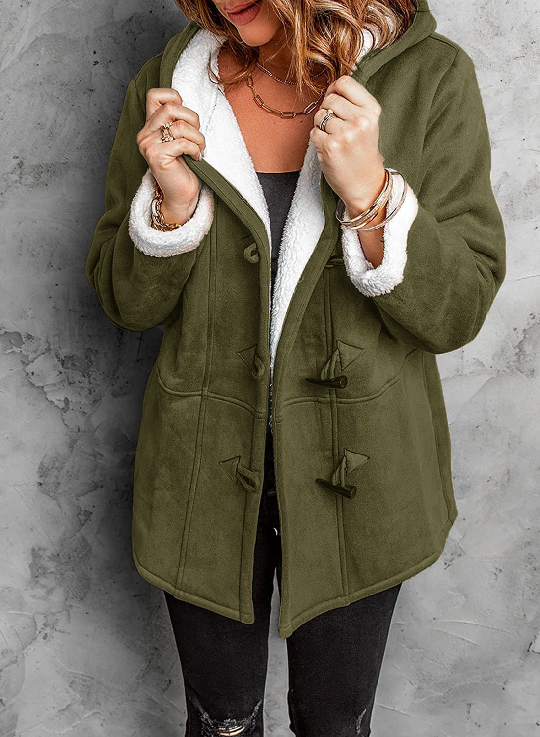 Saphira - Giacca casual con cappuccio, calda e in peluche
