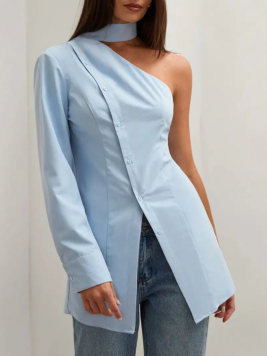 Dorothy - Elegante camicia monospalla a maniche lunghe