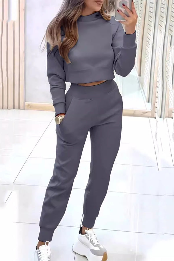 Jeanna - Completo casual in maglia con maglione corto e pantaloni