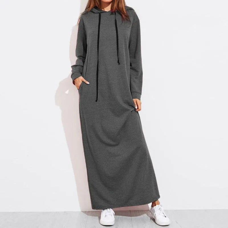 Zoey - Vestito Maxi Casual a Manica Lunga con Cappuccio