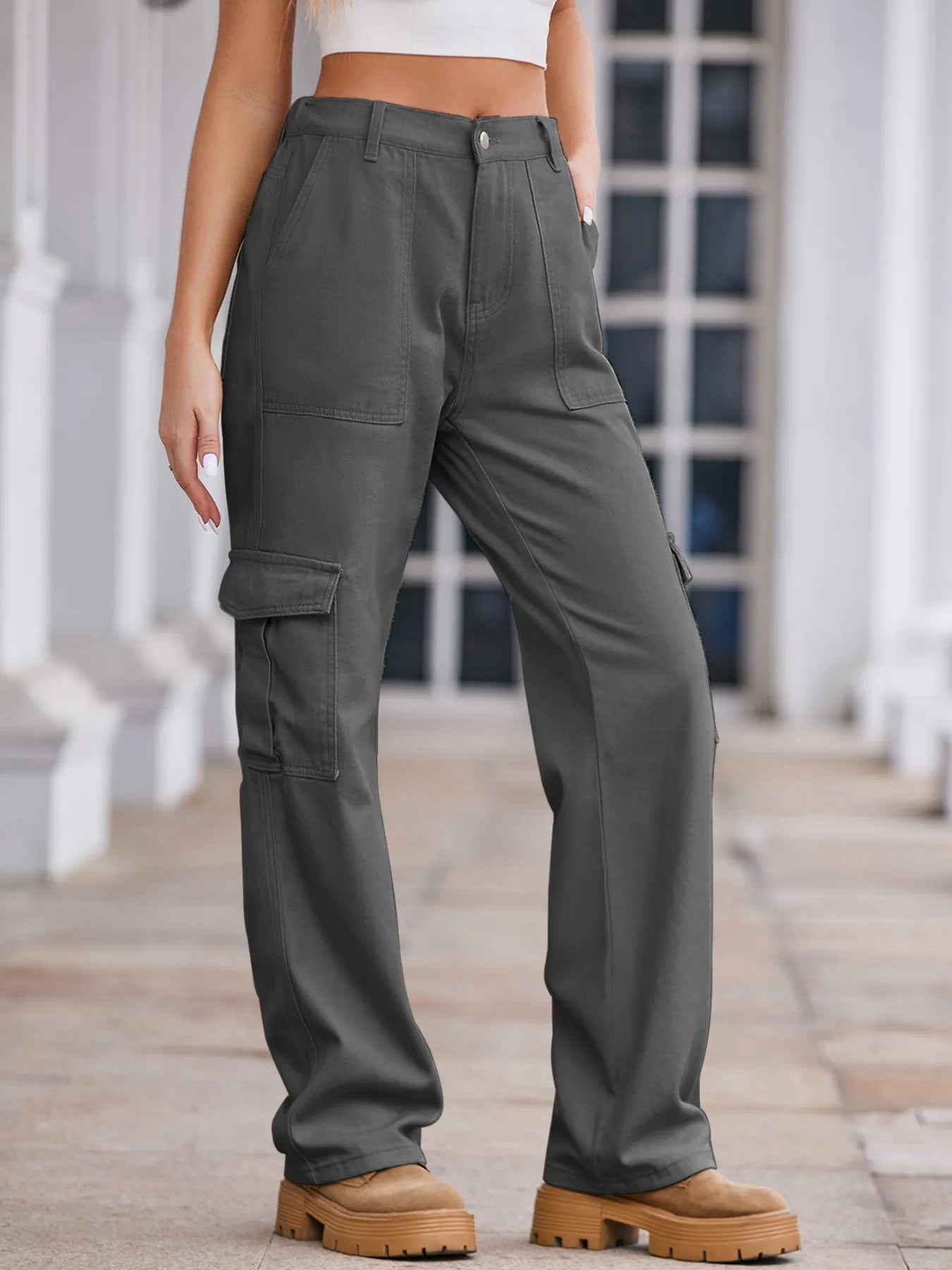 Diane - Jeans cargo casual a vita alta