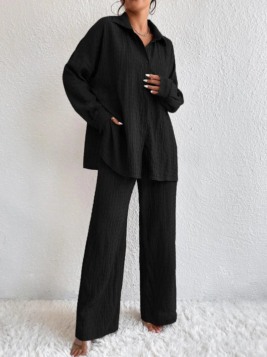 Lydia - Elegante completo con camicetta abbottonata a maniche lunghe e pantaloni