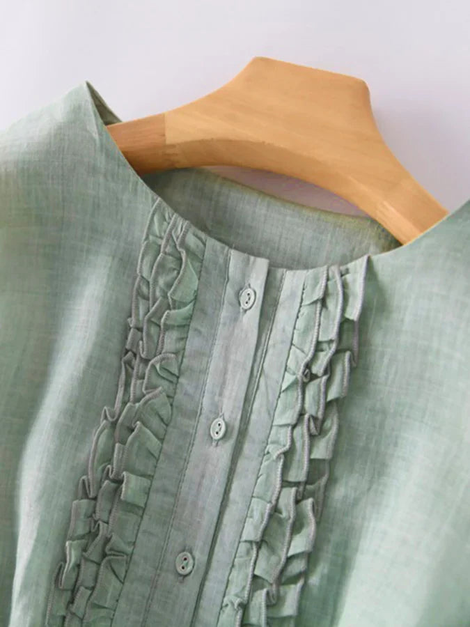Amalie - Vestito con volant in cotone e lino