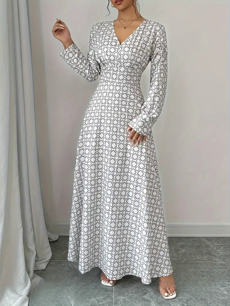 Ruth - Abito da donna stampato a maniche lunghe con scollo a V