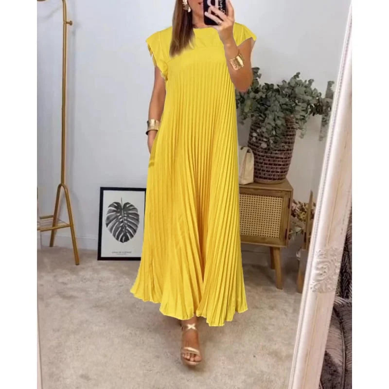 Laura - Vestito donna plissettato semplice a tinta unita