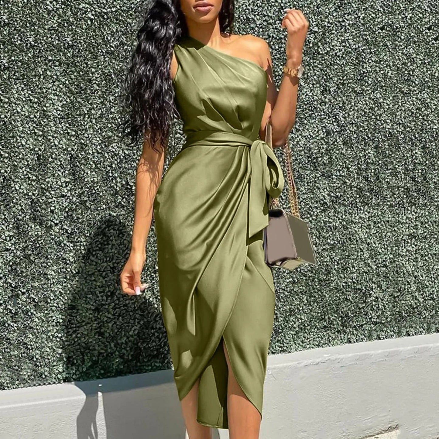 Helen - Abito midi elegante monospalla senza maniche
