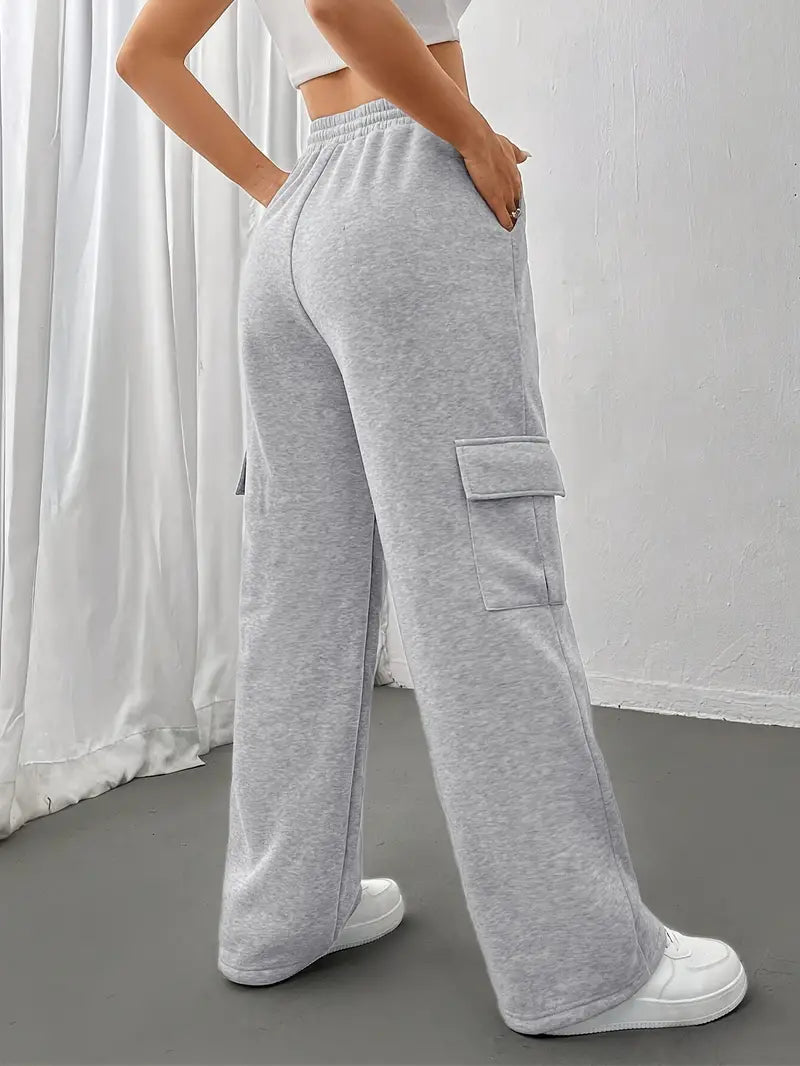 Celeste - Pantaloni da jogging con gamba dritta e tasche a patta