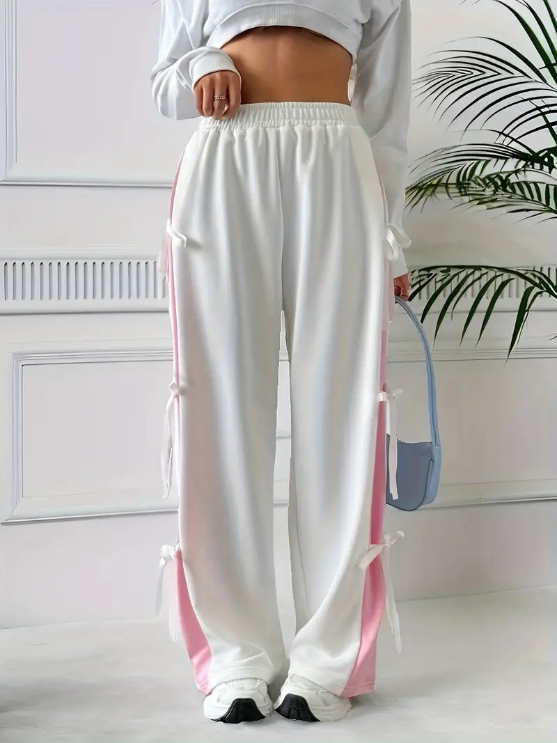 Florence - Pantaloni sportivi bianchi casual con fiocco