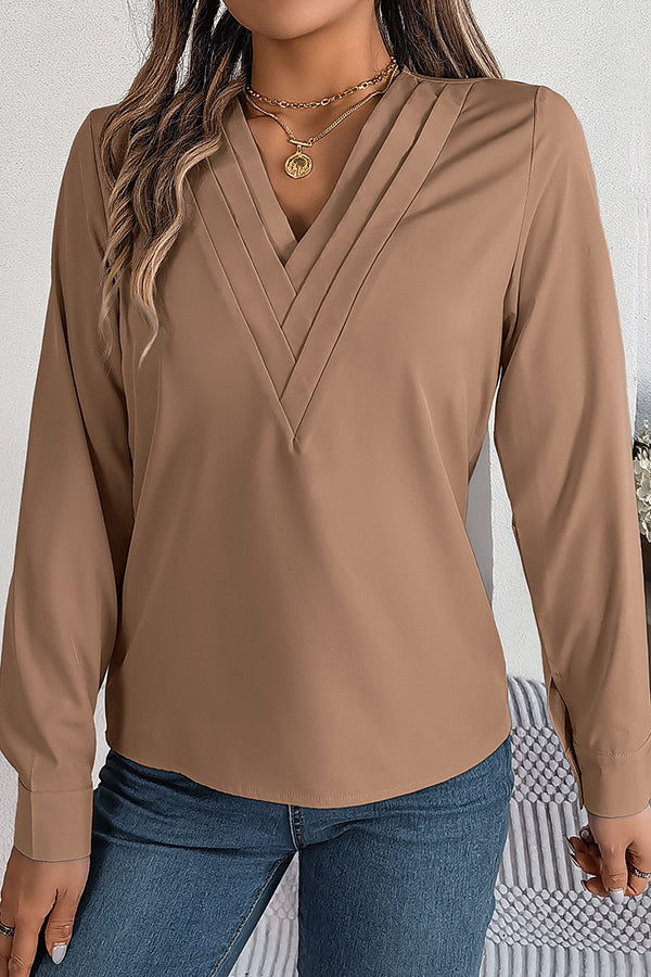 Vanira - Elegante blusa a strati con maniche lunghe e scollo a V