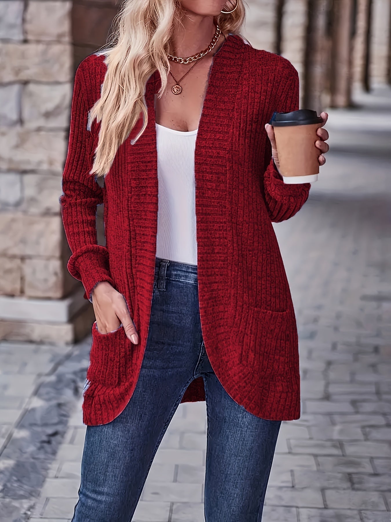 Hazelle - Cardigan aperto in maglia, chic e disinvolto