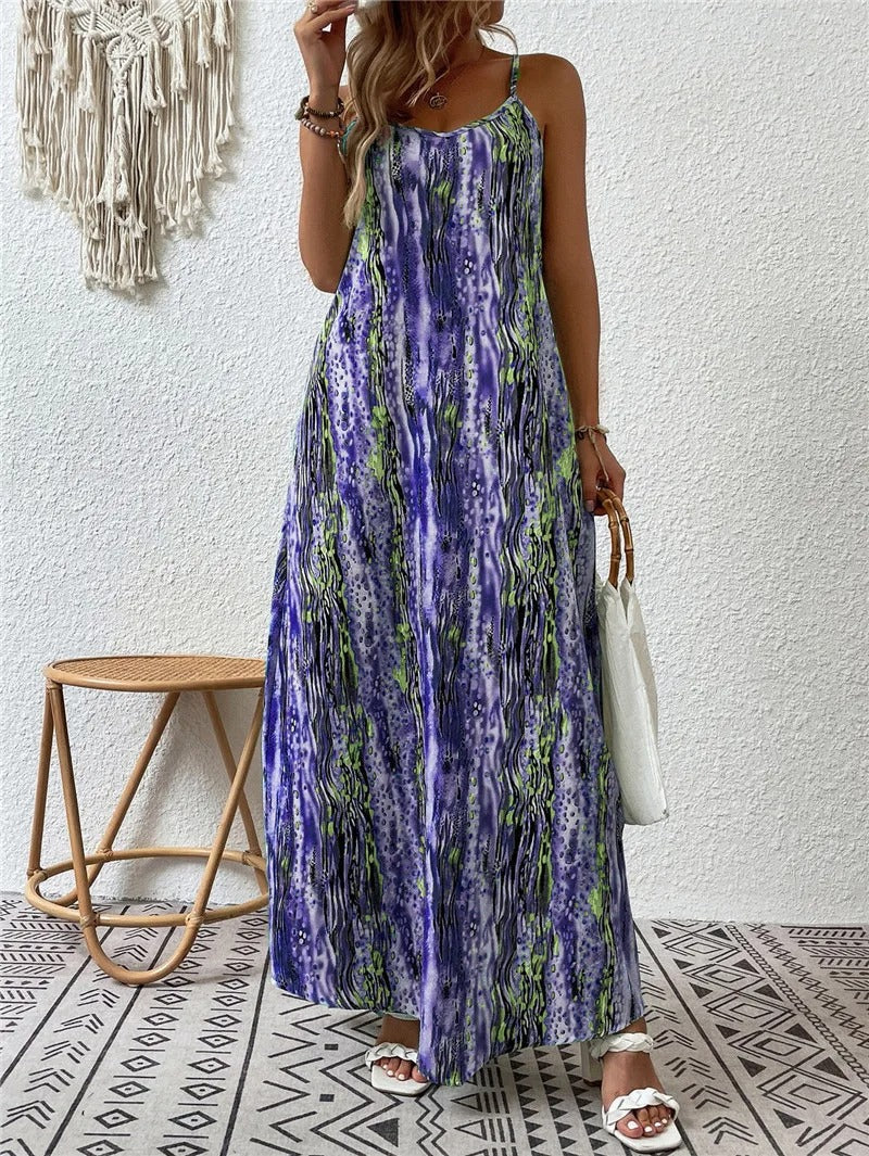 Lainey - Elegante abito lungo boho senza maniche