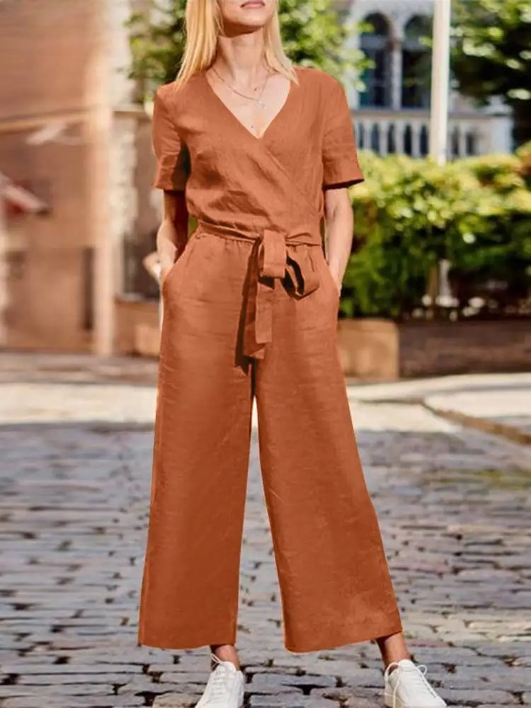Romilly - Tuta Casual Larga con Scollatura a V e Gambe Larghe