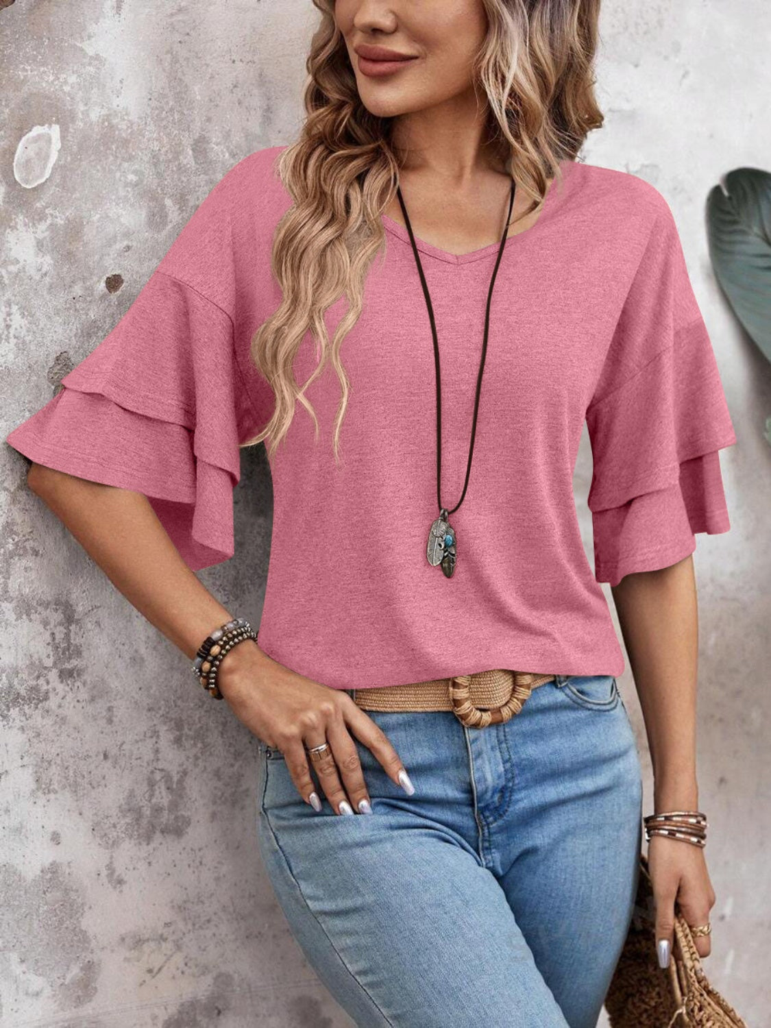 Zayira - Elegante Blusa a Mezza Manica con Volant a Strati