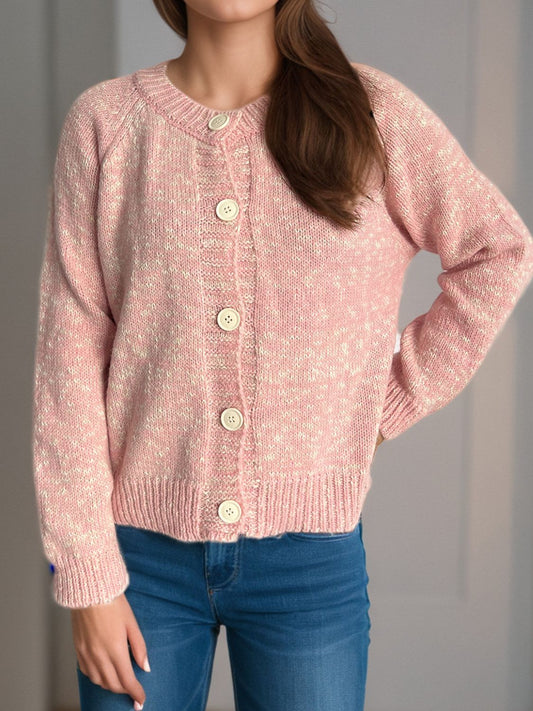 Callie - Cardigan elegante con bottoni e maniche lunghe in tessuto fiammato