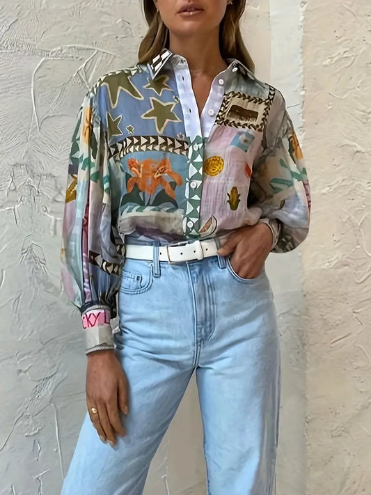 Diana - Elegante camicia da donna con bottoni e stampa